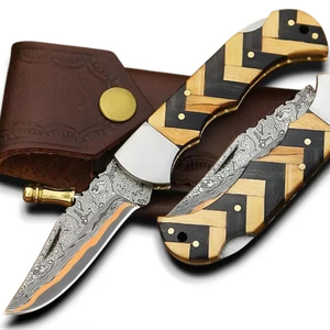 Couteau pliant professionnel EDC en cuivre damas Sanmai sur mesure, pour le camping et les activités de plein air, avec plusieurs choix de poignée, OEM OBM - Product Image 1
