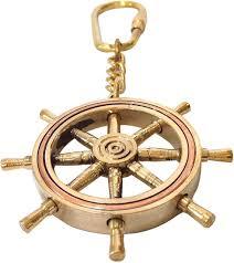 Llavero de latón vintage con forma de timón de barco, estilo náutico, hecho a mano, para llaves de coche, bicicleta y hogar - Product Image 2