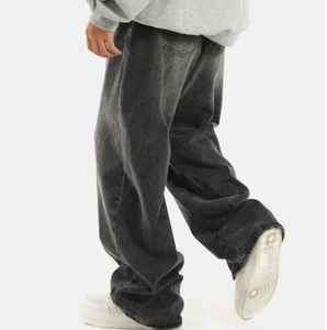 <b>Men's</b> Leg Stonewashed Denim <b>Jeans</b> High Waist Cotton Casual Pants Anti-shrink Midweight Flat Front Button Fly Autumn Style - Product Image 2