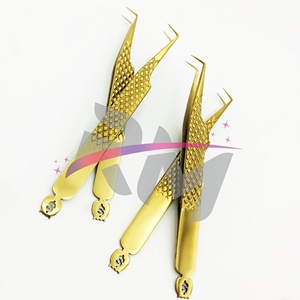 RMI Gold Tweezers 90 Degree Boot Volume <b>Eyelash</b> <b>Extension</b> Tweezer Logo <b>mink</b> Fan Making Tight Grip Lash Tweezer - Product Image 3
