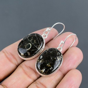 Boucles d'oreilles Turritella Agate faites à la main en argent sterling 925, bijoux pendantes uniques, accessoires de mode élégants - Product Image 4