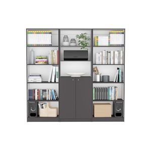 Set di Librerie Lecanto in 3 Pezzi, Grigio Opaco/Bianco, 74 cm di Larghezza con 13 Ripiani e Armadio a 2 Ante per Soggiorno - Product Image 2
