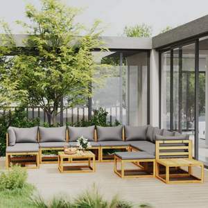 Ensemble de salon de jardin gris foncé avec bois naturel pour l'aménagement extérieur - Product Image 1