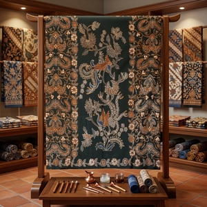 Tissu en coton 100% artisanal indonésien, batik Tulis dessiné à la main, motif Sarung Wahyu traditionnel, sacs de décoration intérieure écologiques - Product Image 5