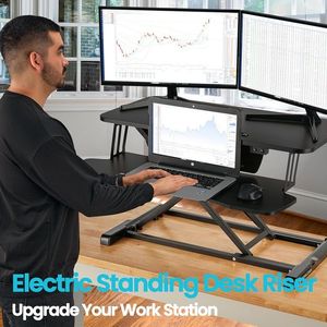 32-Inch Dual Monitor Laptop Workstation Height Adjustable Sit-to-<b>Stand</b> <b>Riser</b> with Wide Keyboard Tray Computer <b>Desk</b> Converter - Product Image 5