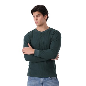 Fully Customized Henley Collar Full Sleeve Men's T <b>Shirt</b> <b>Waffle</b> Knitted Old Money Style <b>Shirts</b> For Men - Product Image 6