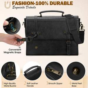 Sac d'affaires en cuir véritable pour ordinateur portable, mallette de travail professionnelle, sacoche de voyage, vente en gros, usine OEM - Product Image 5