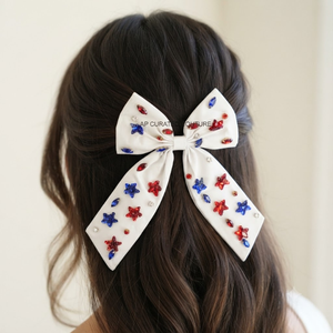 Barrettes à cheveux artisanales personnalisées avec perles de rocaille et nœuds, ornements étoiles brodés à la main, accessoires pour cheveux, nœud Fête de l'Indépendance - Product Image 3