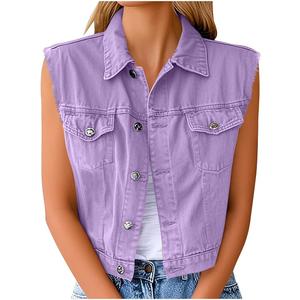 Chaleco Vaquero Morado Retro para Mujer, Talla Grande, Sin Mangas, Corto, Cortavientos, Ecológico, con Botones, Cálido para Invierno, Moda Urbana - Product Image 1