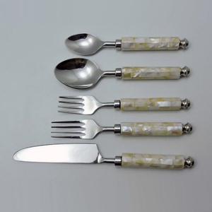 Elegant <b>Flatware</b> <b>Set</b> With Mother Of Pearl Handles 5 Piece Cutlery Dishwasher Safe Wedding Silverware - Product Image 2