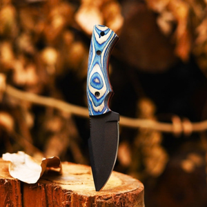 Cuchillo de Caza de Hoja Fija Negro con Mango con Patrón Azul y Blanco, Cuchillo de Supervivencia para Campamento al Aire Libre, Cuchillo Utilitario con Agarre Ergonómico - Product Image 5