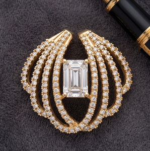 <b>Emerald</b> Cut Lab Grown Diamond <b>Pendant</b> Necklace in Gold, Statement Halo <b>Pendant</b> for Women, Luxury Gift Jewelry - Product Image 4