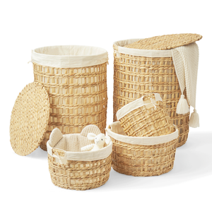 Cesta de Almacenamiento Hecha a Mano de Jacinto de Agua Natural, Organizador Tejido a Mano para Ropa, Juguetes, Decoración del Hogar, Vietnam - Product Image 1