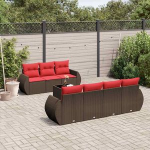 Ensemble de canapés de jardin en polyrotin brun avec coussins, mobilier d'extérieur pour 8 personnes, design contemporain - Product Image 1