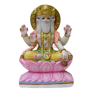 Handcrafted Marble Lord Brahma Statue | Premium White Marble Chaturmukha Brahma Murti on Lotus | MALIYAS Jaipur - Product Image 2