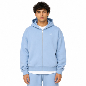 Meilleures ventes : Sweat à capuche personnalisé pour homme, bleu ciel, entièrement zippé, en molleton de coton, coupe oversize à épaules tombantes, style streetwear décontracté, pour l'hiver, marque privée - Product Image 1