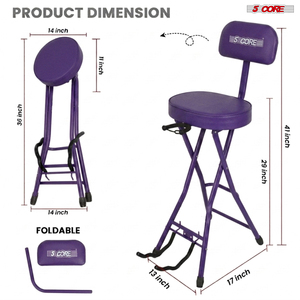 Tabouret et support de guitare pliables 5-en-1 avec siège rembourré, dossier et repose-pieds intégrés - Product Image 3