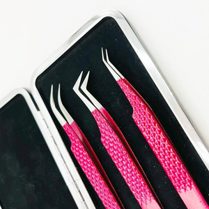 Nouvelles pinces à cils professionnelles rouges testées à la main, courbure à 45 degrés pour volume russe, pointe lisse, en acier inoxydable massif, ensemble - Product Image 3