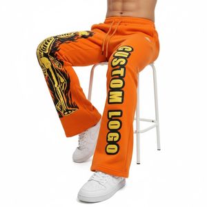 Skeleton Flame Graphic Flared Sweatpants Streetwear Baggy Joggers Heavyweight Cotton Fleece Wide Leg Bottom <b>Drawstring</b> <b>Trousers</b> - Product Image 3