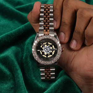 Luxury Diamond Paved Stainless Steel Quartz <b>Watch</b> Analog Roman Numeral Dial Deployment Clasp Unisex 36mm Round <b>Case</b> - Product Image 1