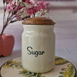 Juego de recipientes de cocina estilo vintage con tapa de madera y soporte, organizador decorativo para encimera, contenedor para té, café y azúcar - Product Image 2