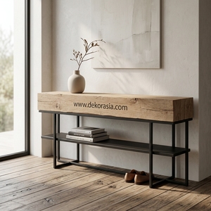 Chicago Vintage Teak Wooden <b>Table</b> With Rack Storage Elegant <b>Console</b> Side <b>Table</b> for Living Room Furniture - Product Image 3