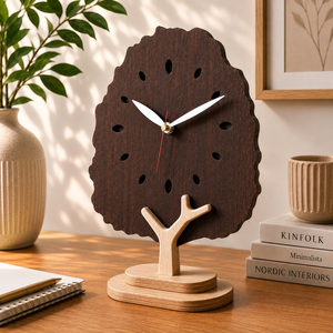 Reloj de Escritorio de Madera de 8 Pulgadas, Color Nogal Oscuro, Movimiento de Cuarzo Silencioso, Base de Madera MDF de 4 mm con Diseño de Árbol, Reloj de Escritorio Moderno - Product Image 4