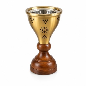 Luxury Brass <b>Bakhoor</b> Burner Metal Gold Mubkhar With Wooden Ring Traditional Middle East Arabic <b>Oud</b> Incense Censer Ramadan Gift - Product Image 4