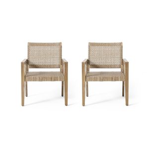 Outdoor Wicker and Acacia Wood Patio Furniture Light Multibrown Light Brown <b>Club</b> <b>Chairs</b> Set of 2 34'' H X 25'' W X 27.25'' D - Product Image 2
