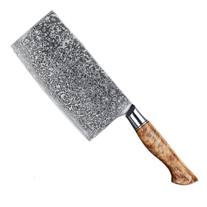 Couteau à hacher ambidextre en acier Damas fait main avec étui en cuir et bois, couteau de survie pour la découpe de viande et la chasse en extérieur - Product Image 1