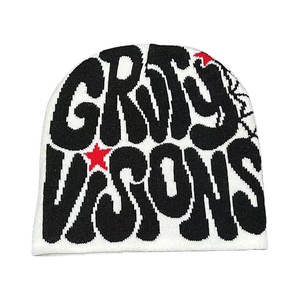 Gorro de Punto Jacquard de Poliéster/Algodón Crazy Visions, Unisex, Estilo Urbano, Gorro de Invierno, Patrón de Estrella Negra, Blanca y Roja, Adulto, 56-58CM, 3D - Product Image 5