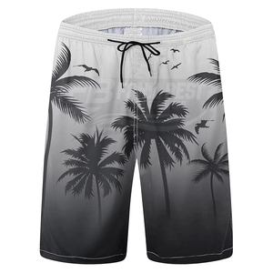 Shorts de bain unisexes à séchage rapide, sublimés, style hawaïen, couleur unie, taille élastique, respirants, en polyester/coton tricoté - Product Image 5