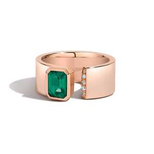 Emerald Cut Green Gemstone Engagement Ring Bezel Set 9mm Wide Open <b>Gap</b> Cigar Solitaire Accent Bands For Women 14K Gold Wholesale - Product Image 6