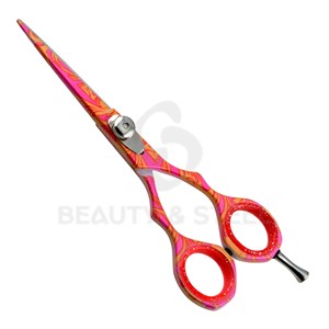 Vibrant Pink and Orange Pattern Hair Scissor Ergonomic Offset Handle Professional Salon Cutting Shears with Silver Screw - Product Image 1