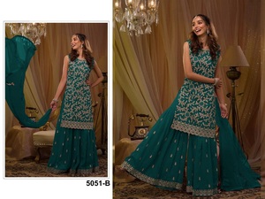 <b>Women</b> Designer Georgette With Embroidery Mirror Work <b>Kurta</b>& Plazzo With Dupatta Set - Product Image 3