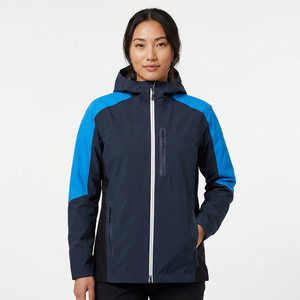 Chaqueta cortavientos con capucha para hombre, diseño color block azul y negro, cierre de cremallera, deportiva, para invierno - Product Image 5