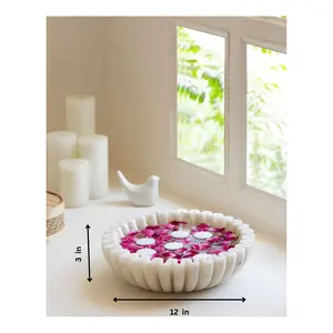 Cuenco de Mármol Tallado Artesanal, Decoración de Lujo para Comedor, Hecho a Mano, Forma de Flor Contemporánea, Decoración para el Hogar, Uttar Pradesh, para Mesa - Product Image 4