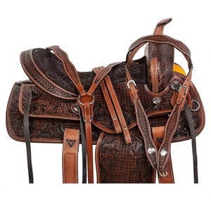 Selle de cheval de barrière en cuir léger de haute qualité de style western avec harnais et bride assortis incluses - Product Image 1