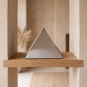 Pyramid Cremation Urn Silver Metal <b>Memorial</b> Vessel with Distinctive Four Sided <b>Form</b> and Covered Design for Ash Storage - Product Image 5