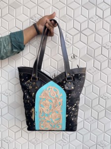 New Designer Women's Cowhide Metallic Leather Tote <b>Bag</b> Luxury Handmade Western Style <b>Shoulder</b> Handbag <b>Large</b> Capacity <b>Bags</b> - Product Image 2
