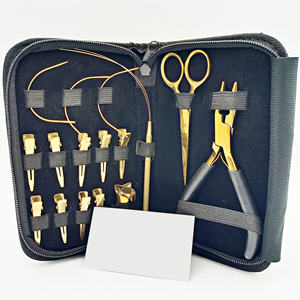Kit d'outils professionnels pour extensions de cheveux à usage en salon, ensemble d'outils d'application pour cheveux naturels avec pinces, peigne, aiguille et boucle - Product Image 1