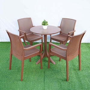The <b>Brown</b> Colored Round Plastic <b>Table</b> with Pedestral <b>Table</b> Base - An Elegant Outdoor Plastic <b>Table</b> for a Garden Evening - Product Image 2