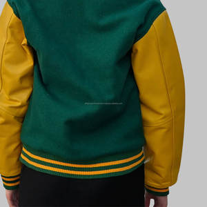 Manufacturer Custom 100% Wool Letterman Varsity <b>Jackets</b> <b>Yellow</b> Genuine Leather Sleeves With Chenille Embroidery - Product Image 4