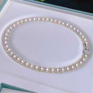 Collier de perles d'eau douce naturelles de 9-10 mm, presque rond, à forte brillance, chaîne de maman, simple et tendance, cadeau pour la fête des mères - Product Image 2