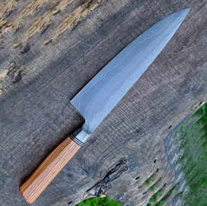 Couteau de chef en acier Damas de style japonais, couteau de cuisine haut de gamme, manche ergonomique en bois, fabricant OEM ODM - Product Image 6
