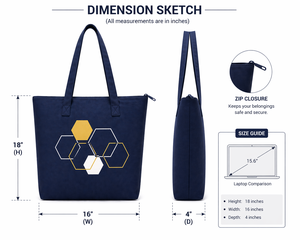 300gsm Navy Blue <b>Canvas</b> <b>Tote</b> Bag Zipper Closure Cotton 18x16x4 Custom Logo Eco Friendly Reusable Large <b>Tote</b> Polyester Lining - Product Image 3