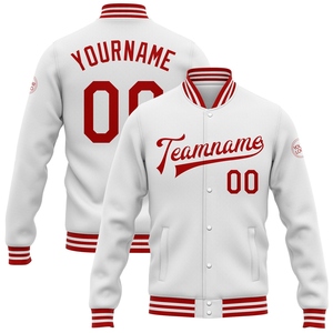 ขายส่งโดยตรงจาก OMMIZ INDUSTRY เสื้อแจ็คเก็ตแบบมีกระดุมเต็มตัว สีแดง-ขาว รุ่น Royal Red-White Bomber แบบ Varsity Letterman สองสี - Product Image 2