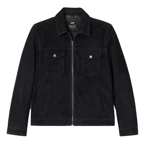 Politix Men's <b>Black</b> <b>Suede</b> Leather <b>Jacket</b> Turn-Down Collar Zipper Closure Casual Autumn Winter Style Regular Fit - Product Image 1