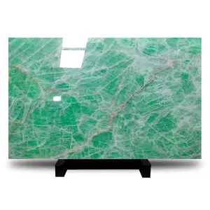 China Natural Backlit Translucent Bookmatch Ice Age Crystal Green White Onyx Marble Stone Slabs And Tiles Factory Price