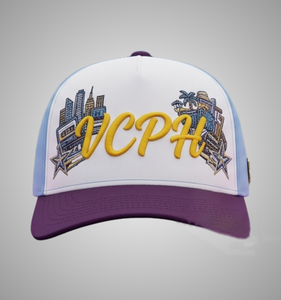 Embroidered Snapback Cap White Blue <b>Purple</b> 6-Panel Adjustable Unisex Street Style Casual <b>Hat</b> Front Logo Design For Daily Use - Product Image 1